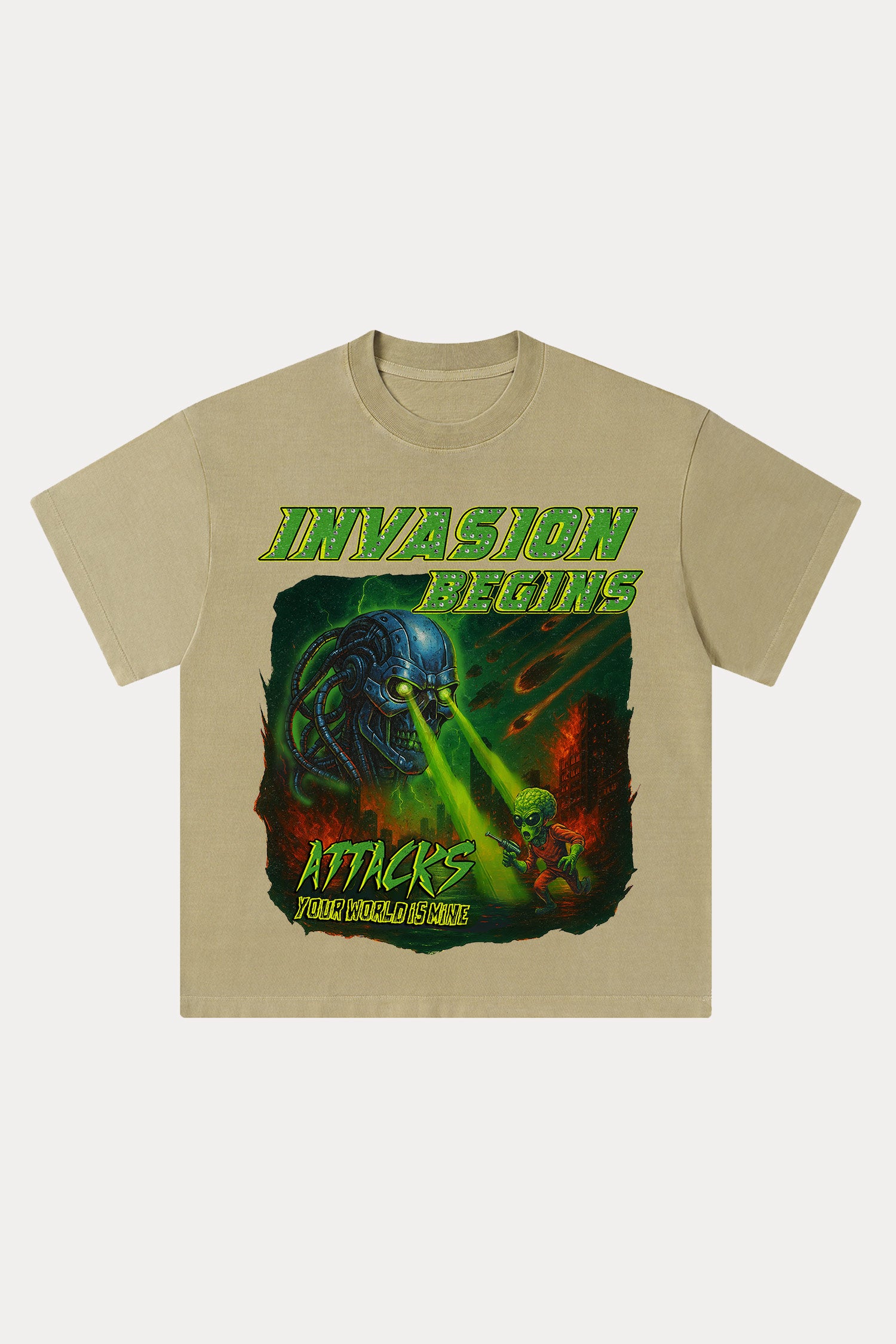 Evilnova Invasion Begins Washed Streetwear T-Shirt-Evilnova