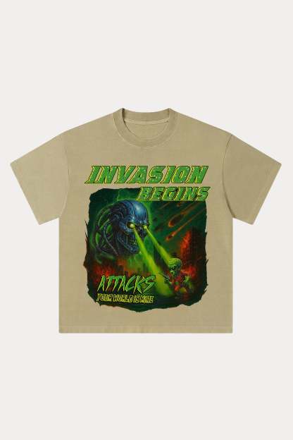 Evilnova Invasion Begins Washed Streetwear T-Shirt-Evilnova
