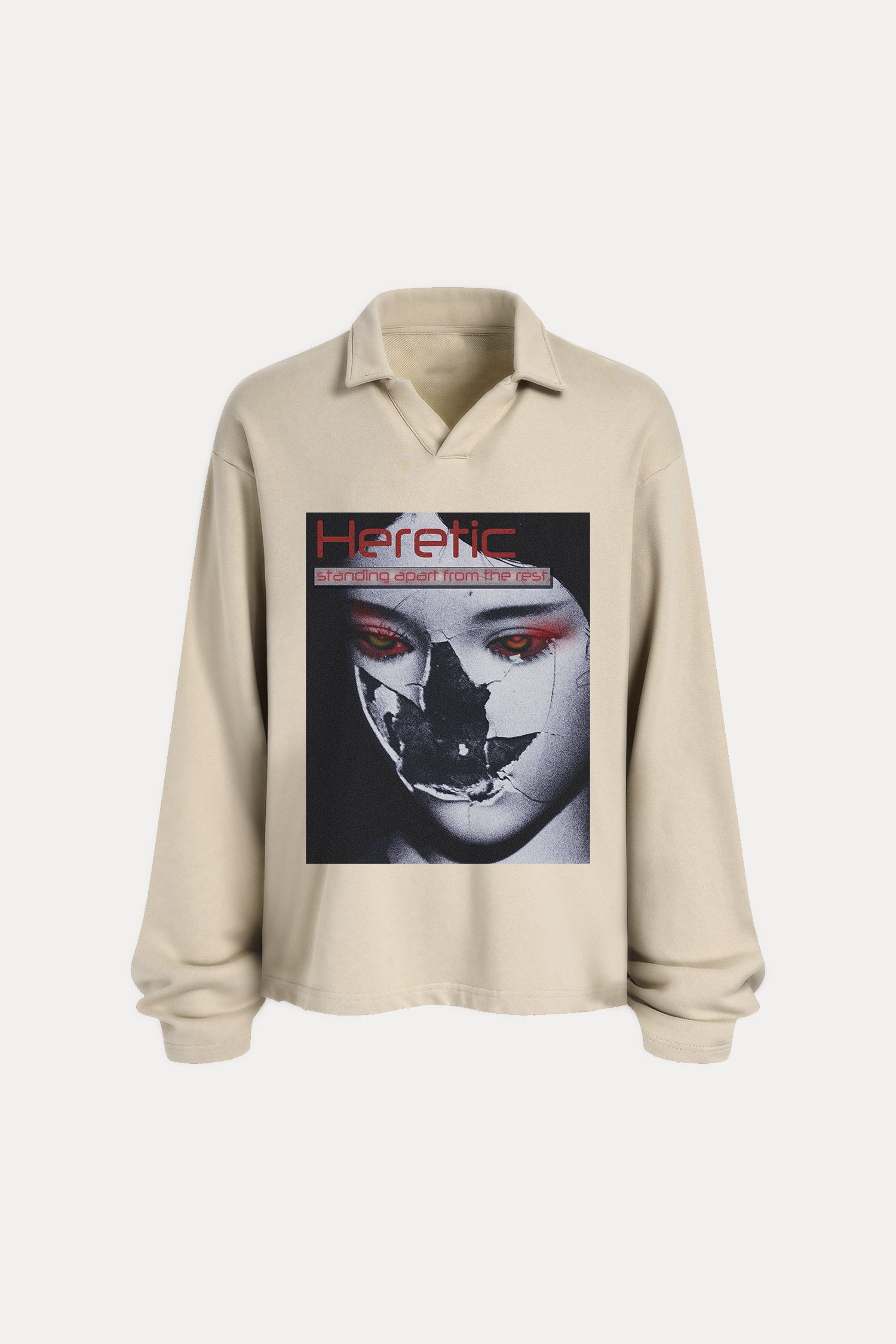 Evilnova Heretic Distressed Edge Buttonless Long Sleeve Polo Shirt-Evilnova