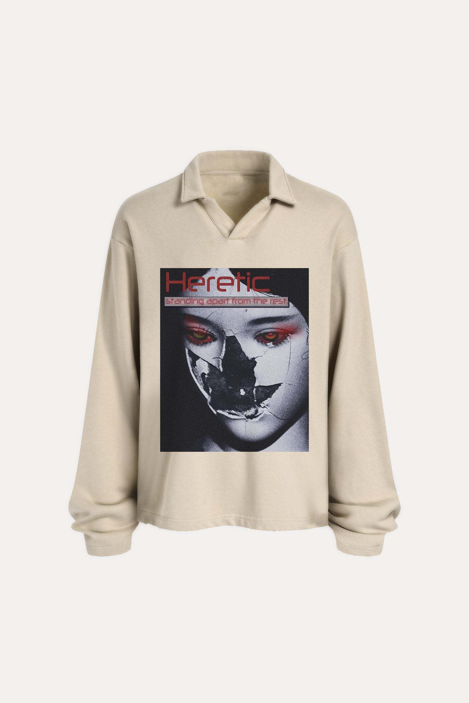 Evilnova Heretic Distressed Edge Buttonless Long Sleeve Polo Shirt-Evilnova