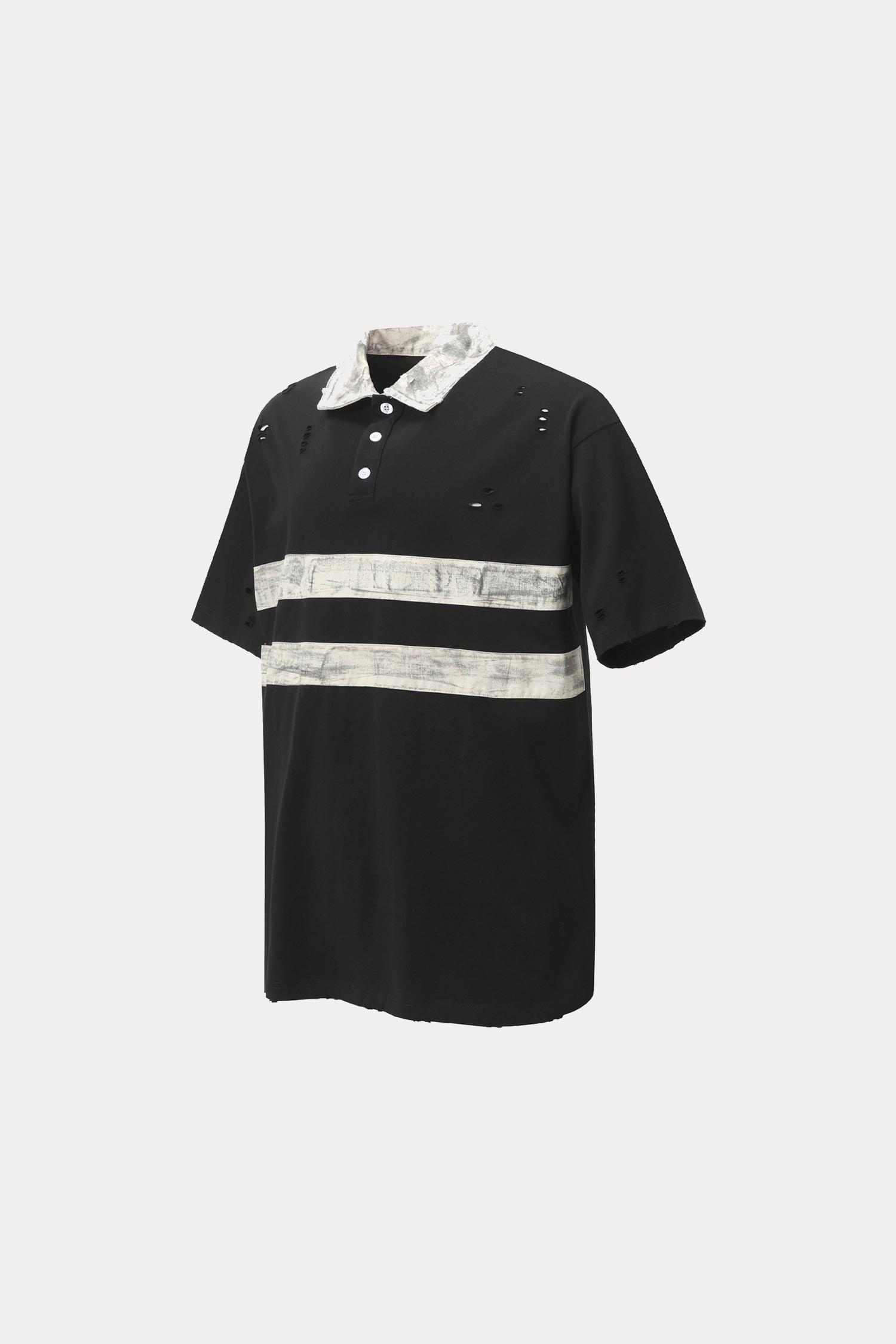 Evilnova Black Vintage Striped Distressed Polo Shirt-Evilnova