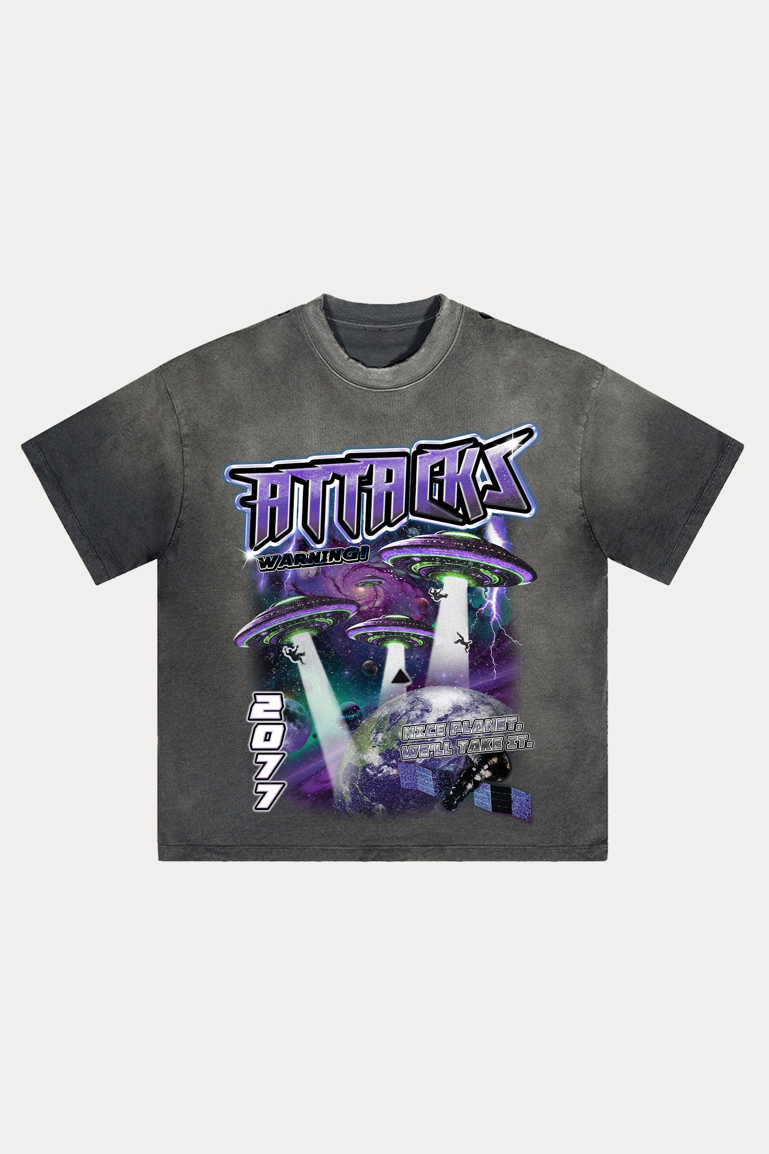 Evilnova Attacks Distressed Washed T-Shirt-Evilnova