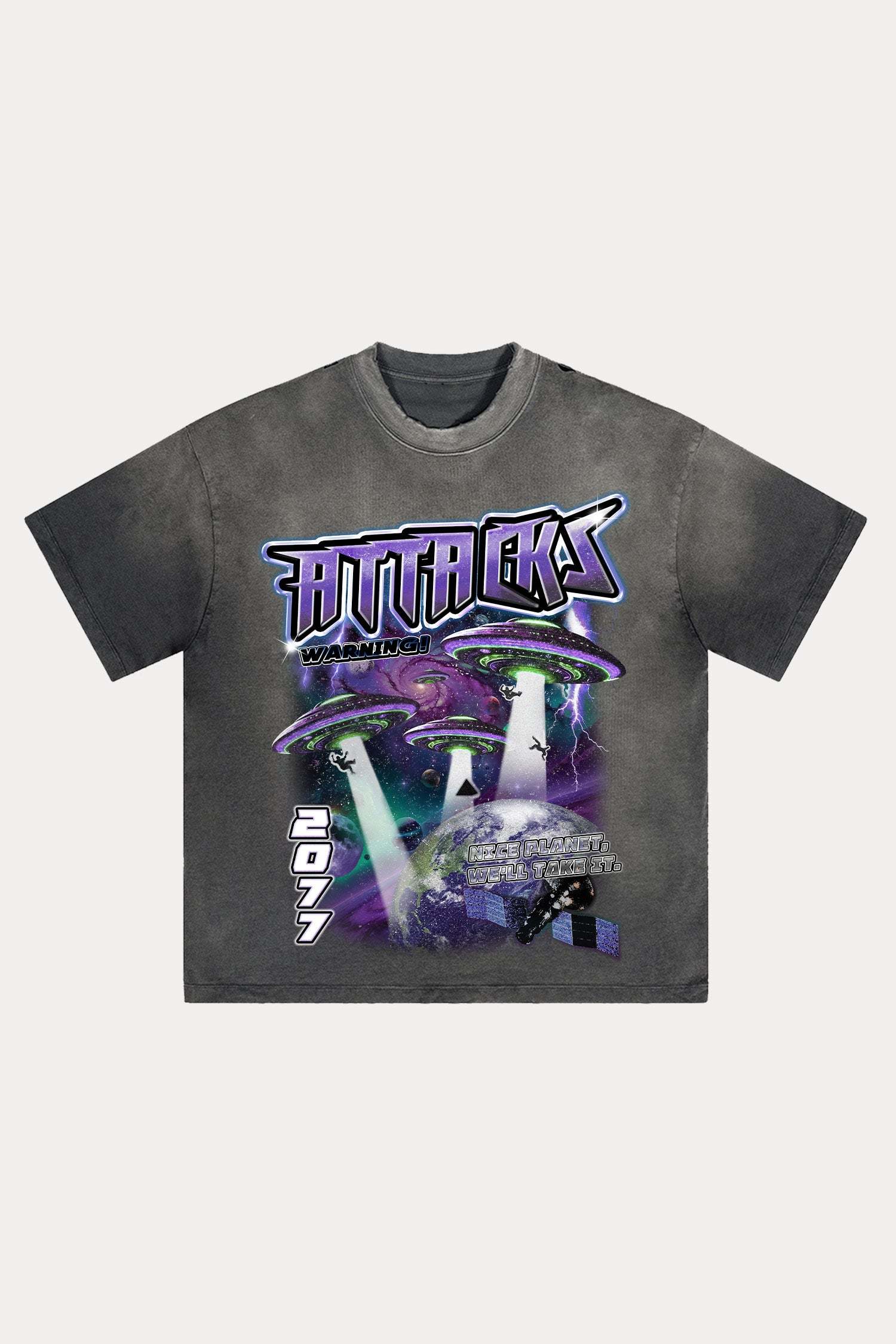 Evilnova Attacks Distressed Washed T-Shirt-Evilnova