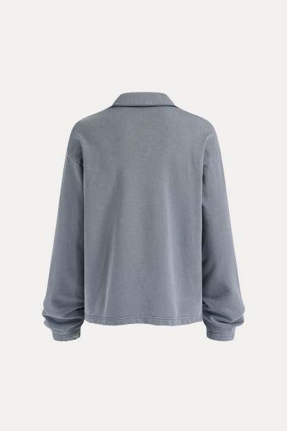 Evilnova Star Distressed Edge Buttonless Long Sleeve Polo Shirt-Evilnova