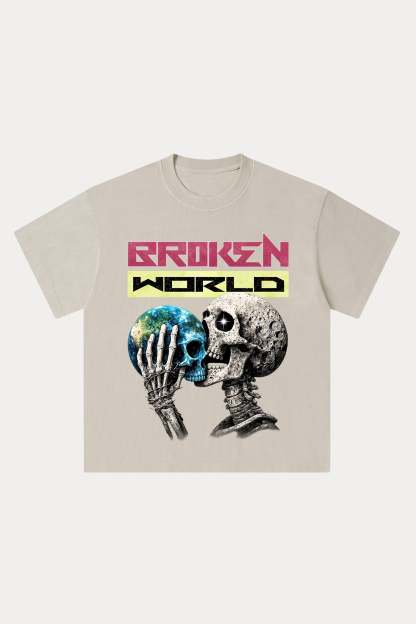 Evilnova Broken World Washed Streetwear T-Shirt-Evilnova