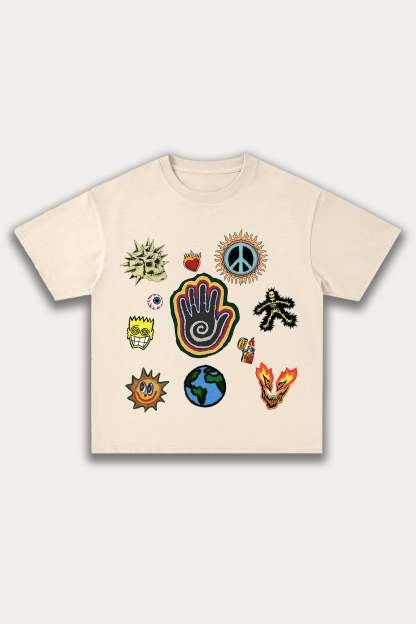 Evilnova Cartoon Elements Cotton Oversize T-Shirt-Evilnova