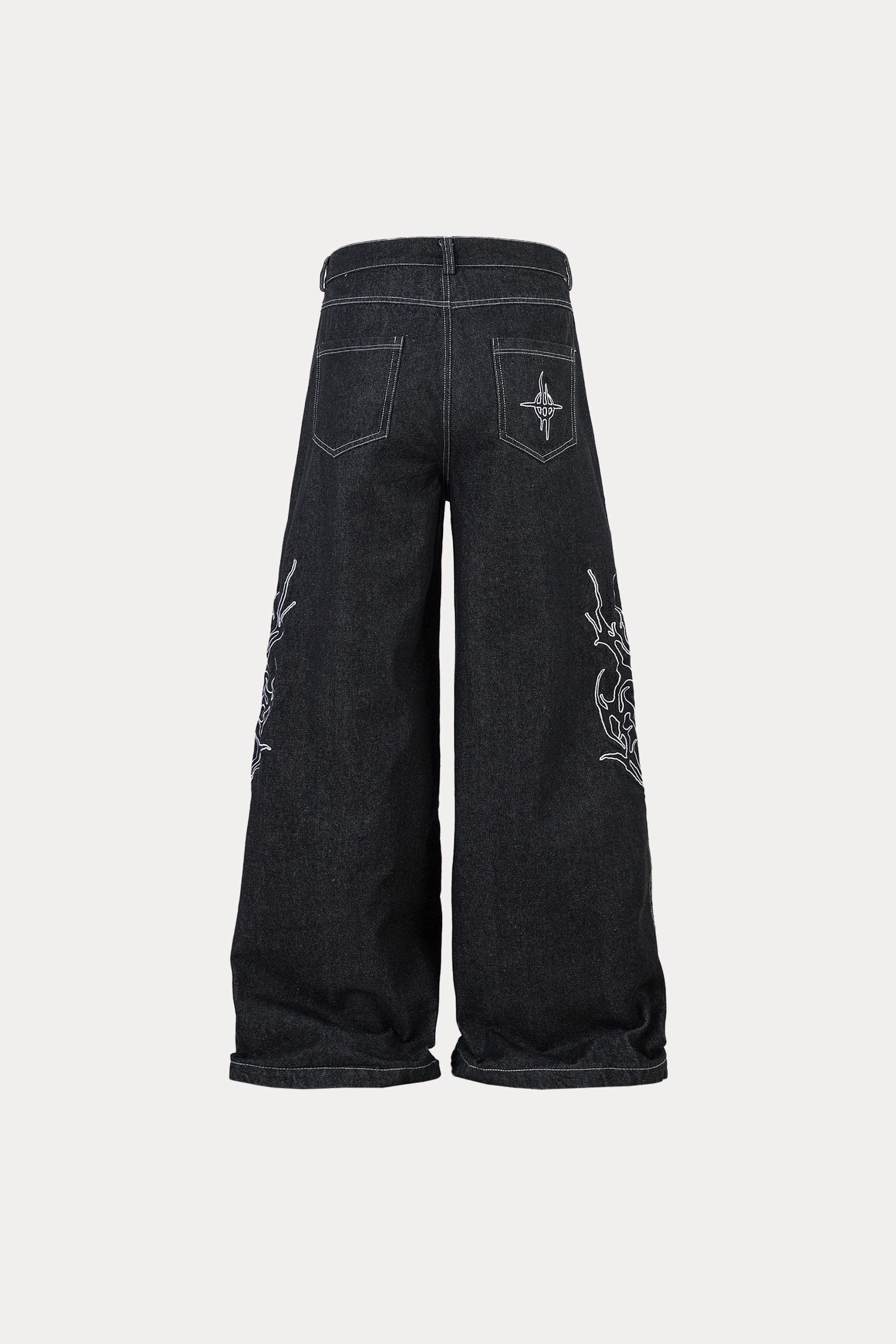 Evilnova Embroidered Baggy Raw Jeans-Evilnova