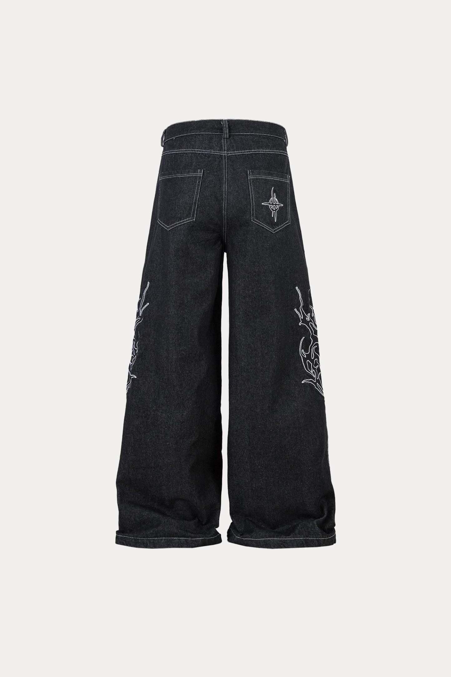 Evilnova Embroidered Baggy Raw Jeans-Evilnova