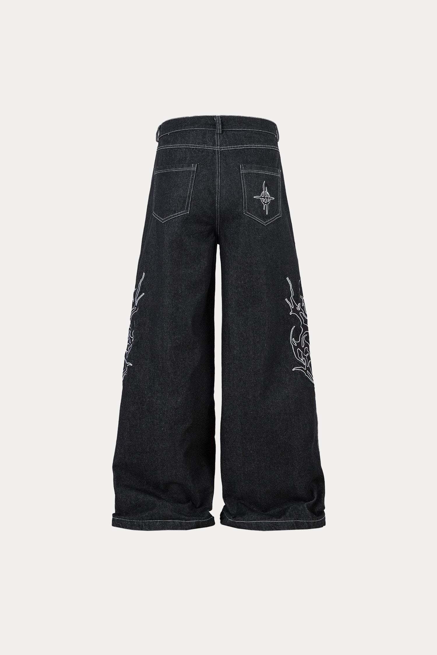 Evilnova Embroidered Baggy Raw Jeans-Evilnova