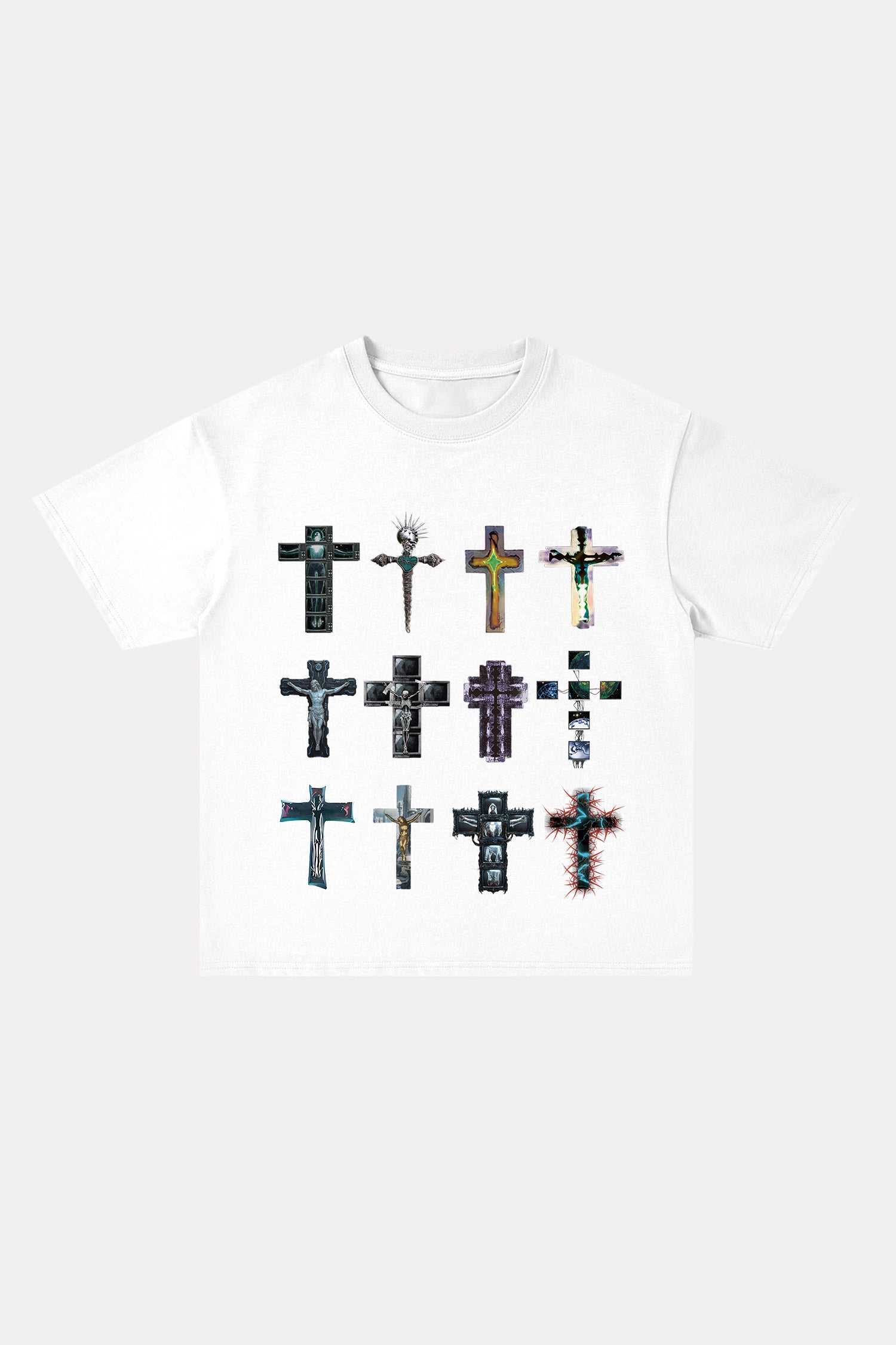 Evilnova Cyber Faith Crosses Cotton Oversize T-Shirt-Evilnova