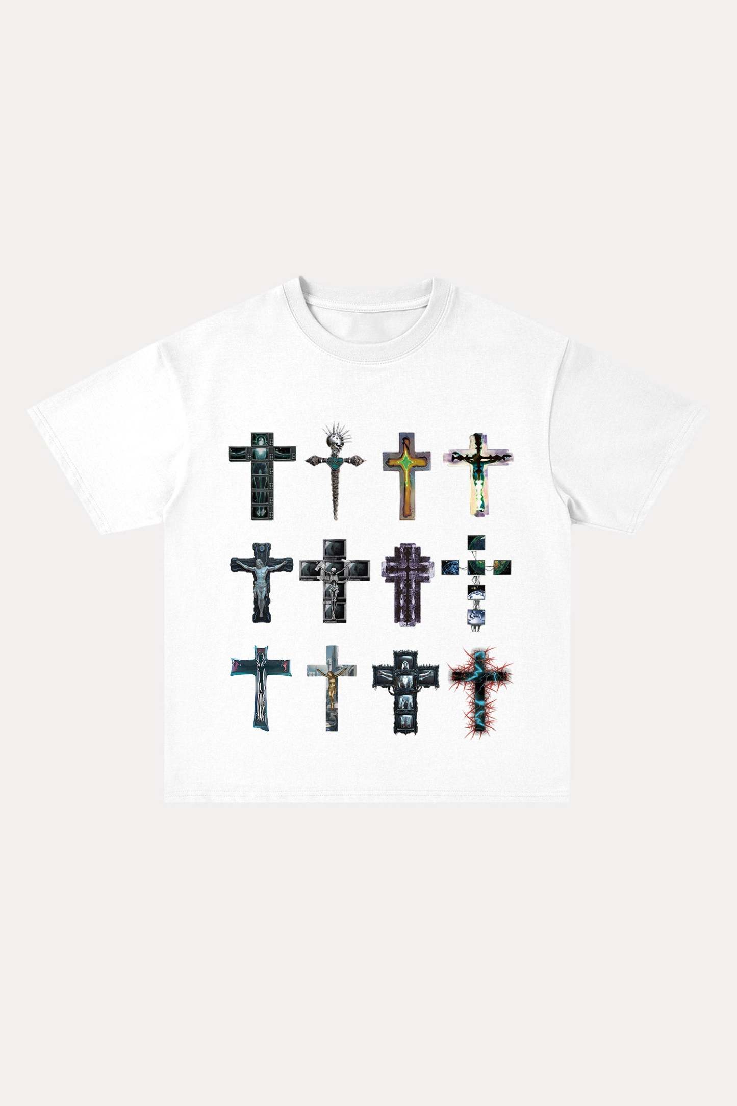 Evilnova Cyber Faith Crosses Cotton Oversize T-Shirt-Evilnova