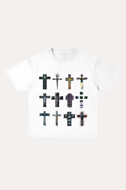 Evilnova Cyber Faith Crosses Cotton Oversize T-Shirt-Evilnova