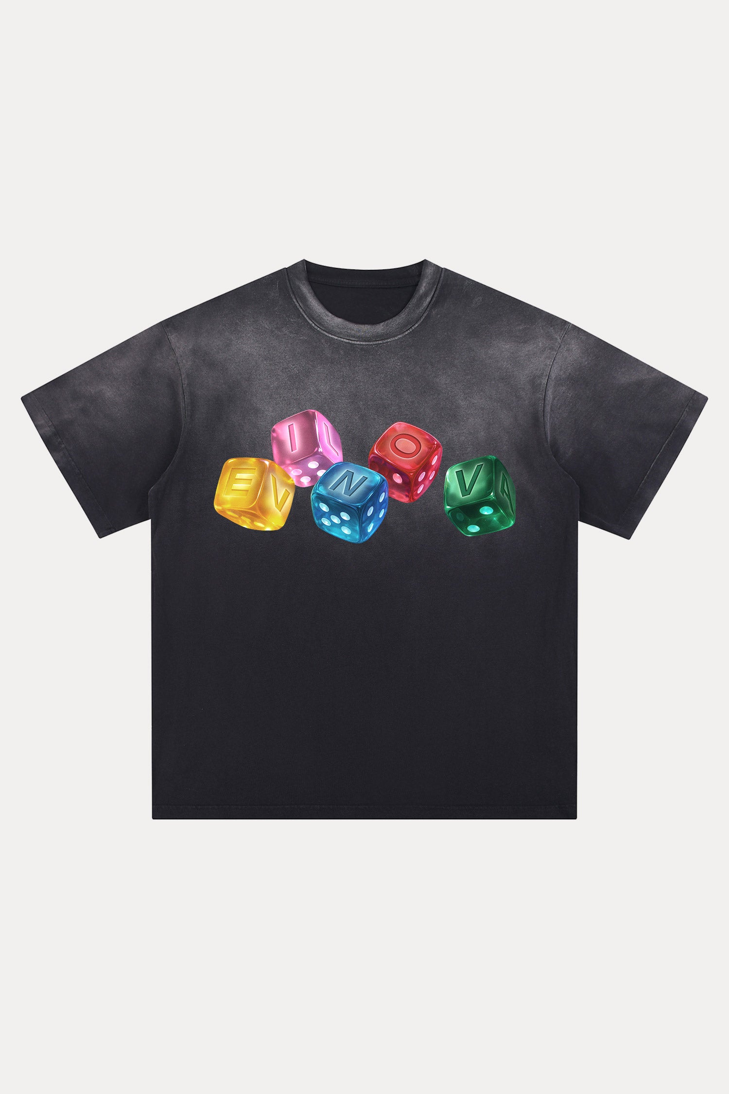 Evilnova Rainbow Dice Distressed Washed T-Shirt-Evilnova