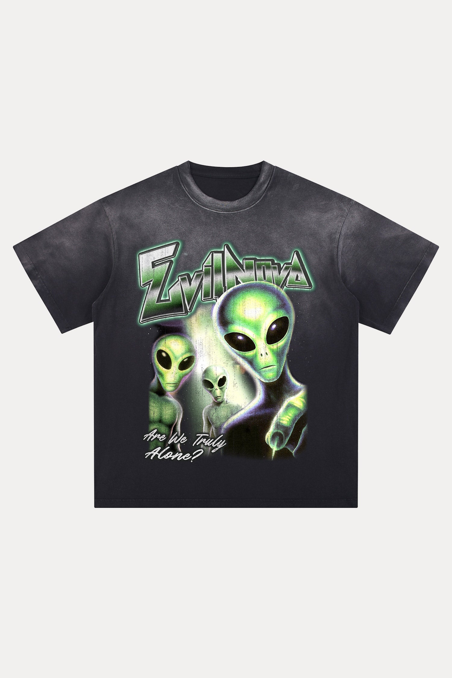 Evilnova Are We Truly Alone Distressed Washed T-Shirt-Evilnova