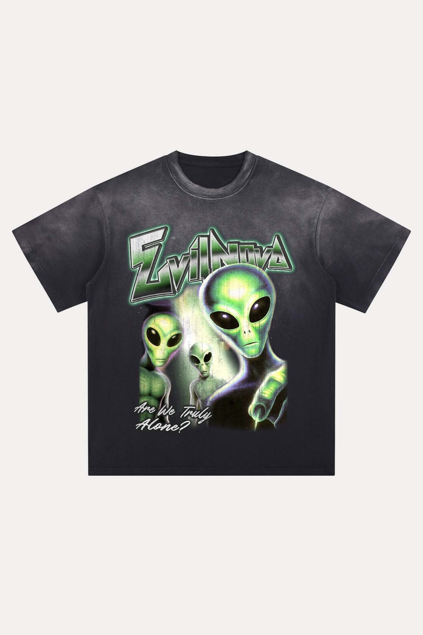Evilnova Are We Truly Alone Distressed Washed T-Shirt-Evilnova