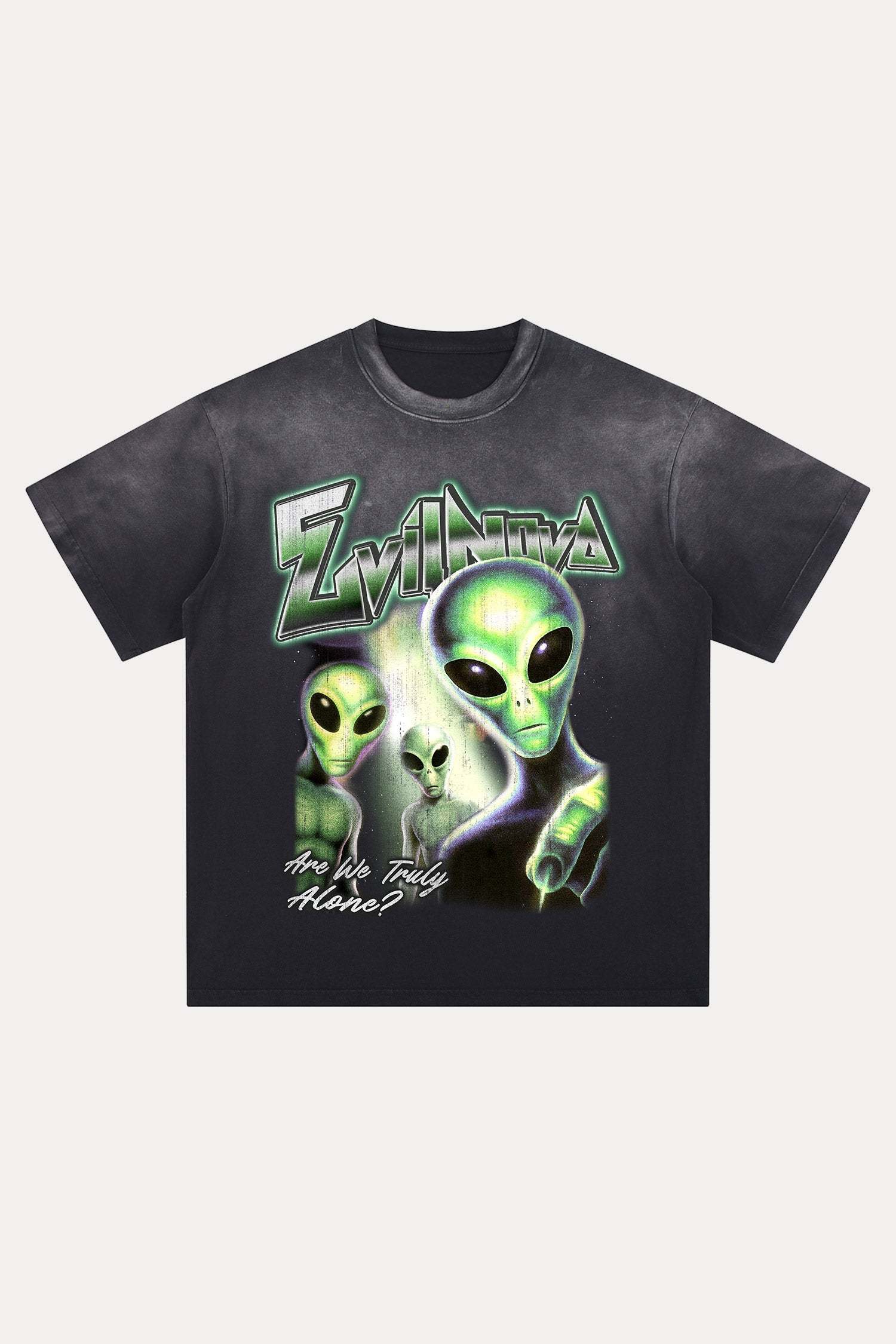 Evilnova Are We Truly Alone Distressed Washed T-Shirt-Evilnova