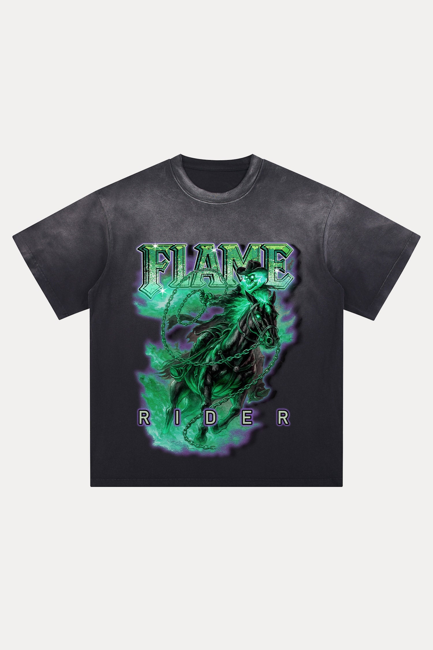 Evilnova Flame Rider Distressed Washed T-Shirt-Evilnova