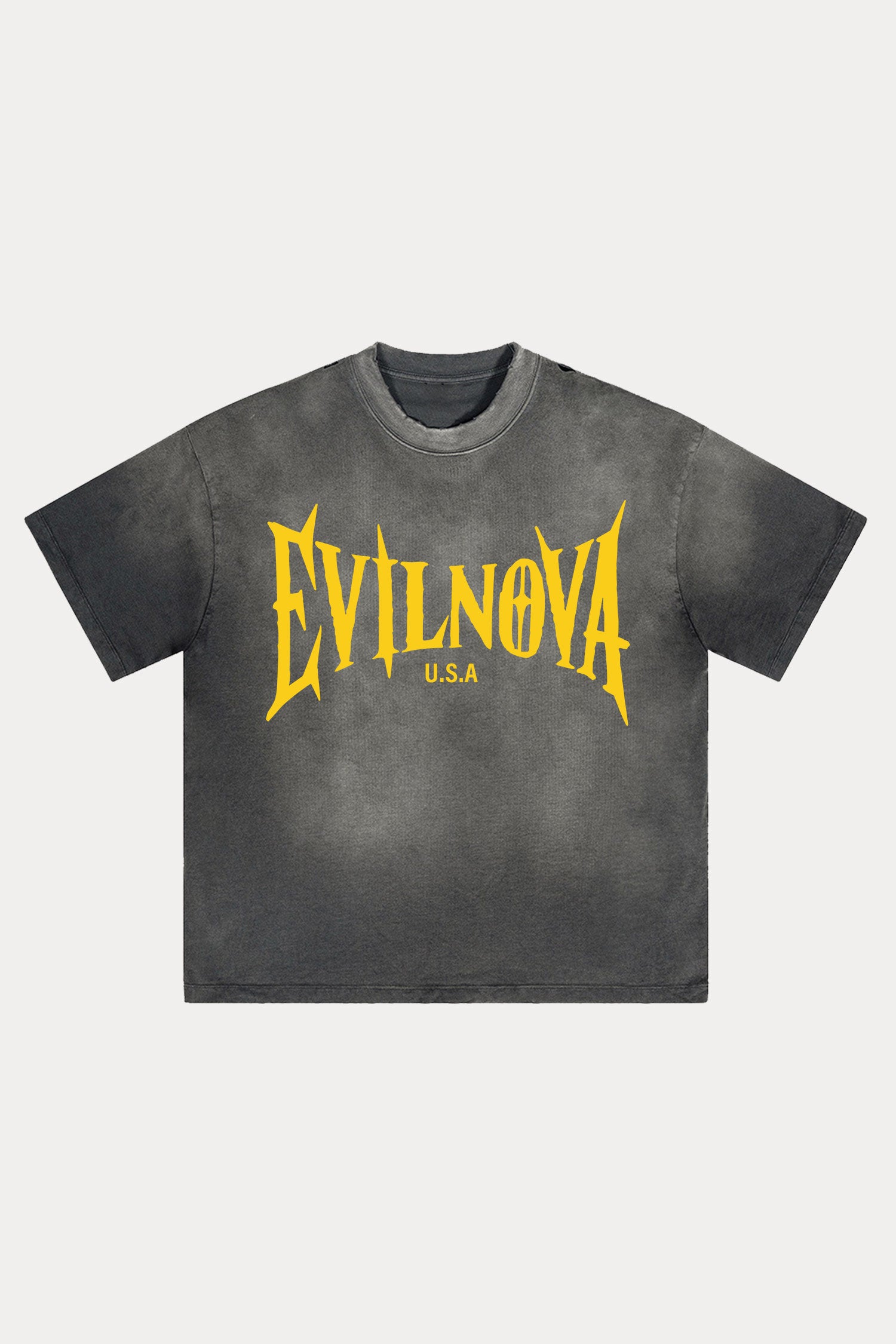 Evilnova Dark Gray U.S.A Logo Distressed Washed T-Shirt-Evilnova