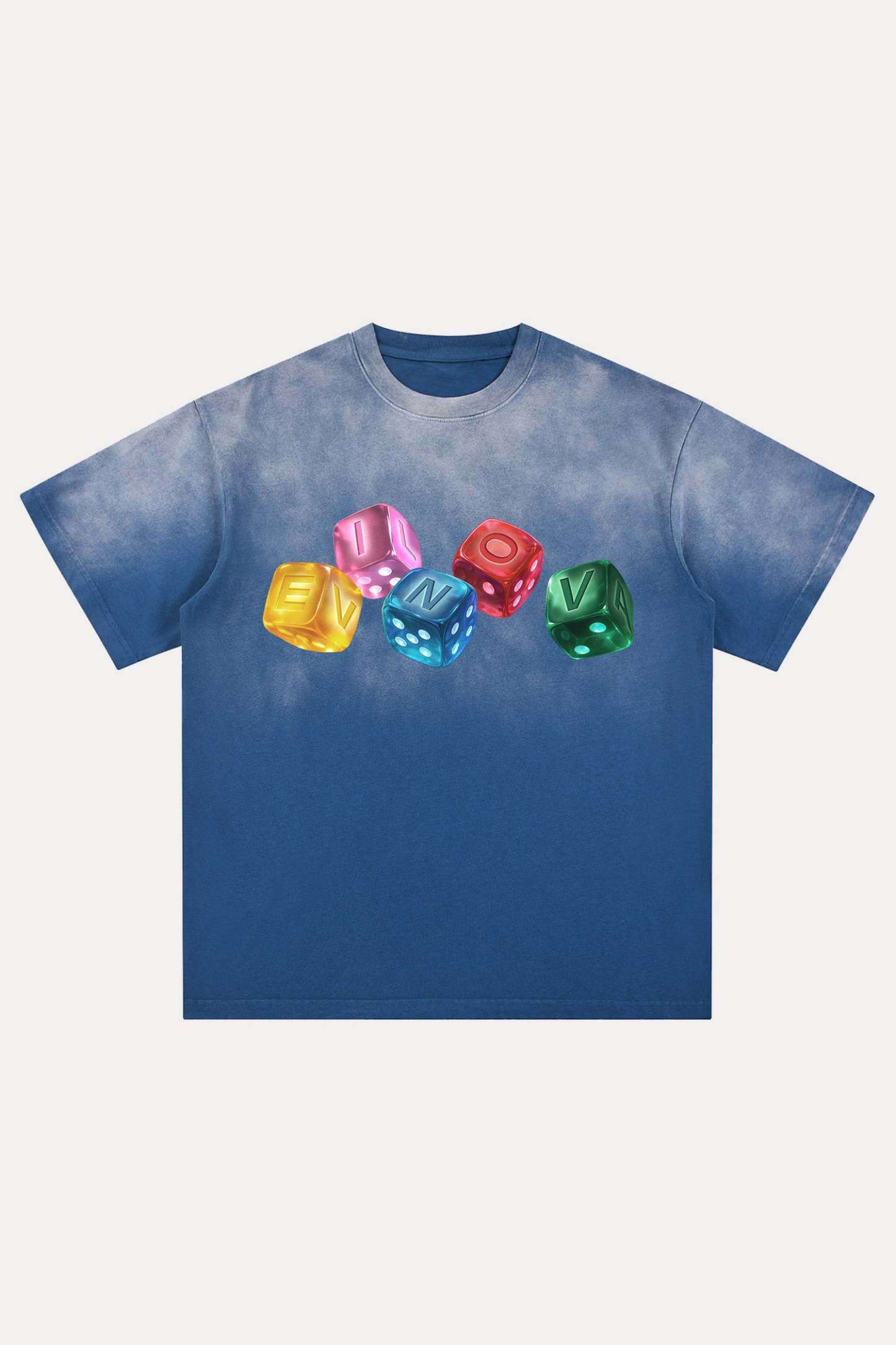 Evilnova Rainbow Dice Distressed Washed T-Shirt-Evilnova