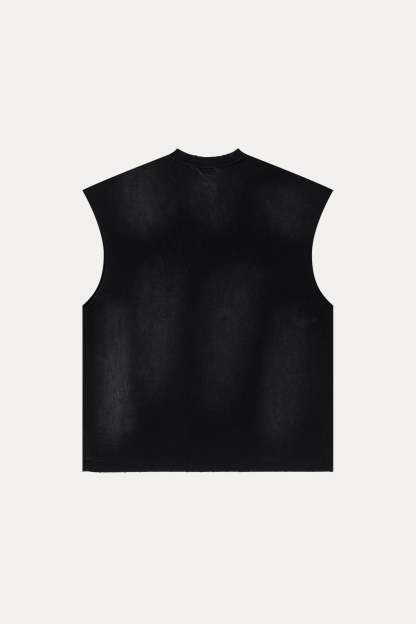 Evilnova Vintage Black Washed Distressed Tank Tops & Sweatshorts Set-Evilnova