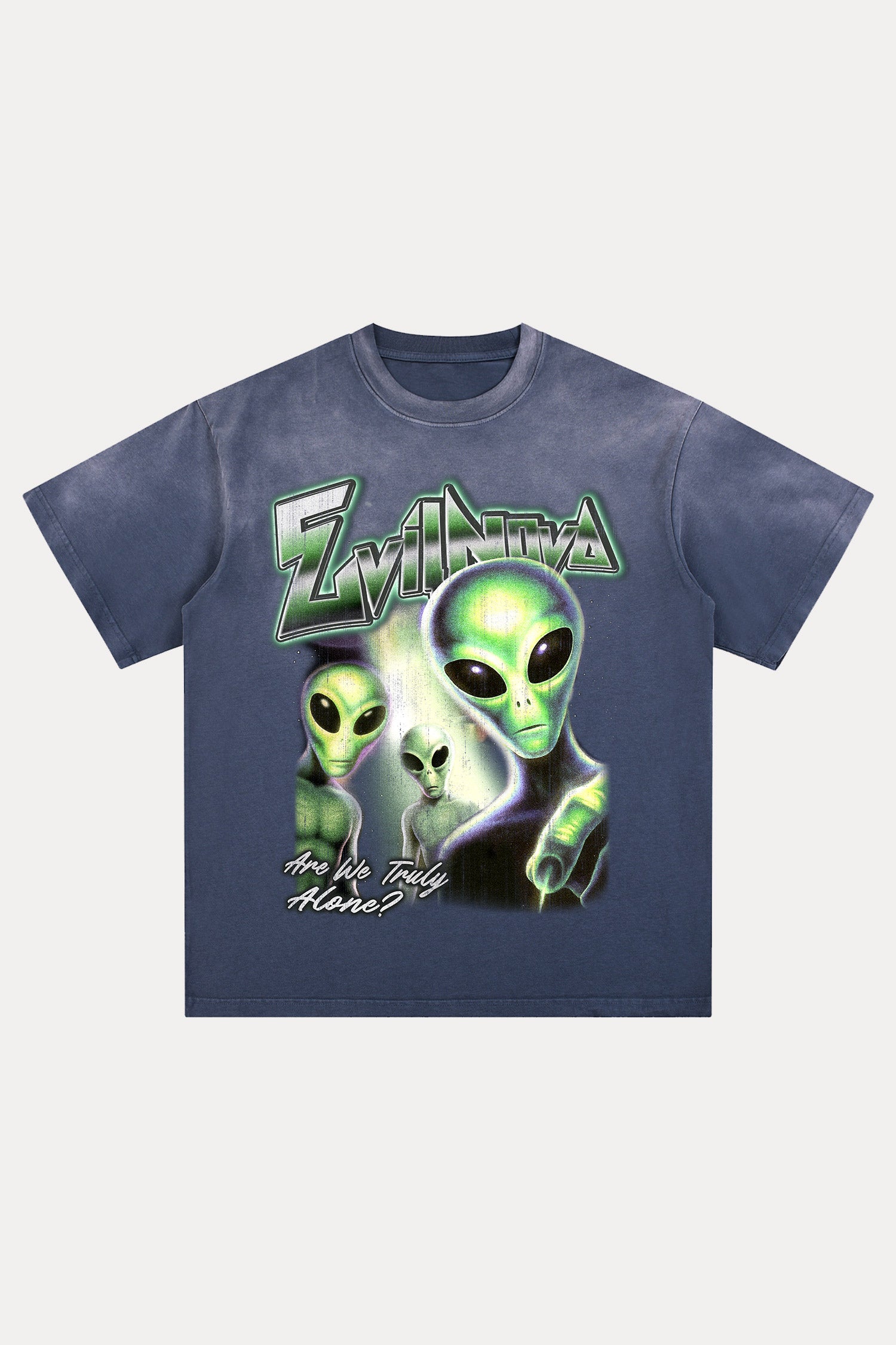 Evilnova Are We Truly Alone Distressed Washed T-Shirt-Evilnova