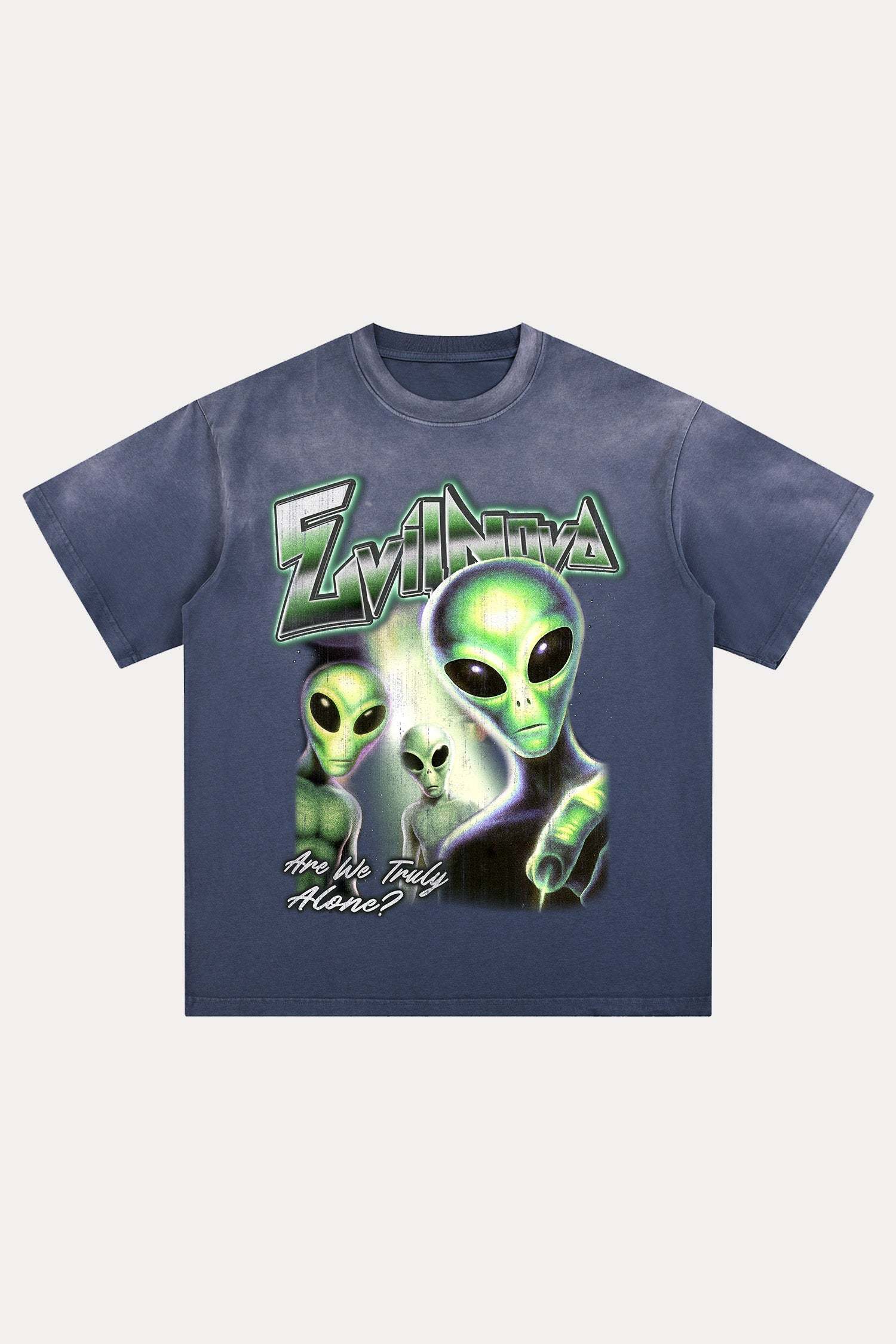 Evilnova Are We Truly Alone Distressed Washed T-Shirt-Evilnova