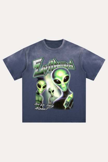 Evilnova Are We Truly Alone Distressed Washed T-Shirt-Evilnova