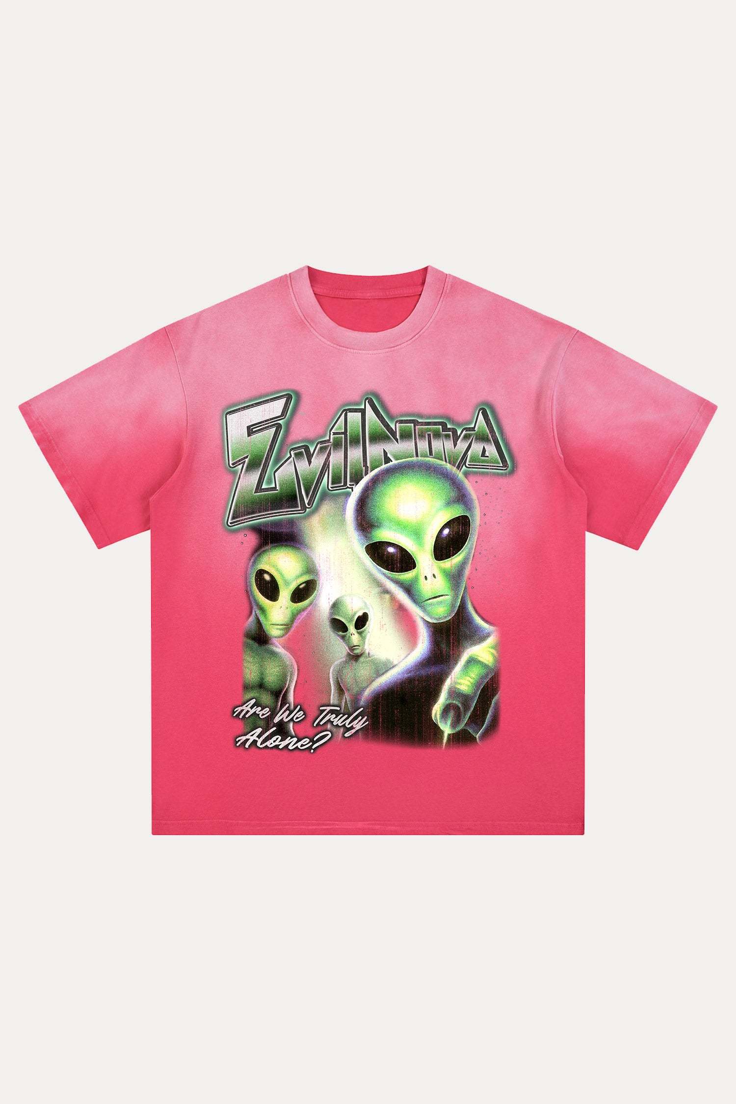 Evilnova Are We Truly Alone Distressed Washed T-Shirt-Evilnova