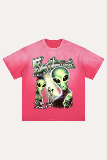 Evilnova Are We Truly Alone Distressed Washed T-Shirt-Evilnova