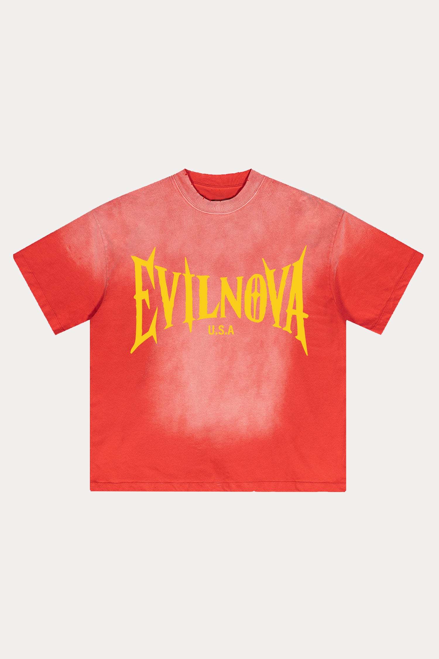 Evilnova Red U.S.A Logo Distressed Washed T-Shirt-Evilnova