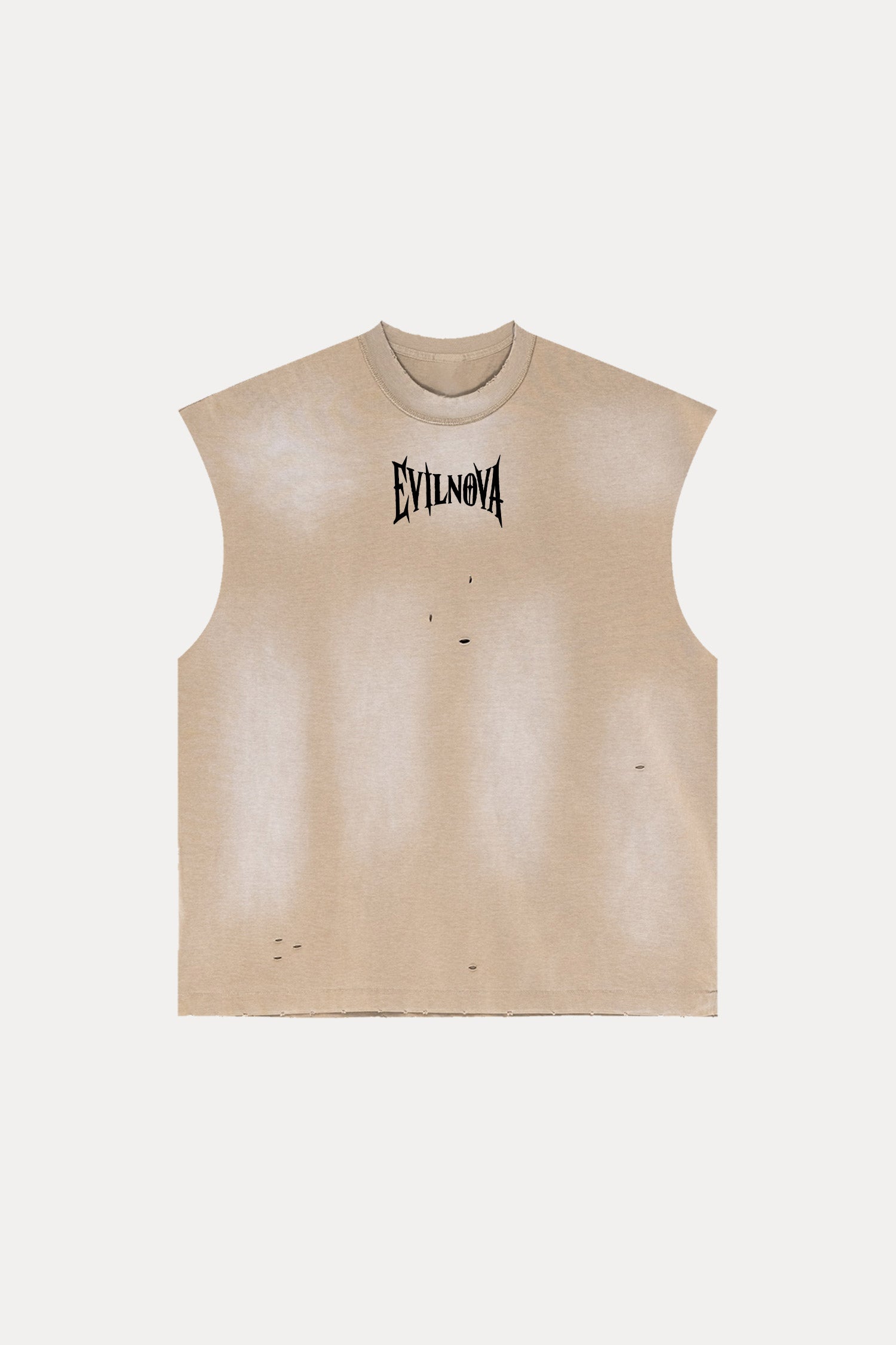 Evilnova Vintage Khaki Washed Distressed Tank Top & Sweatshorts Set-Evilnova