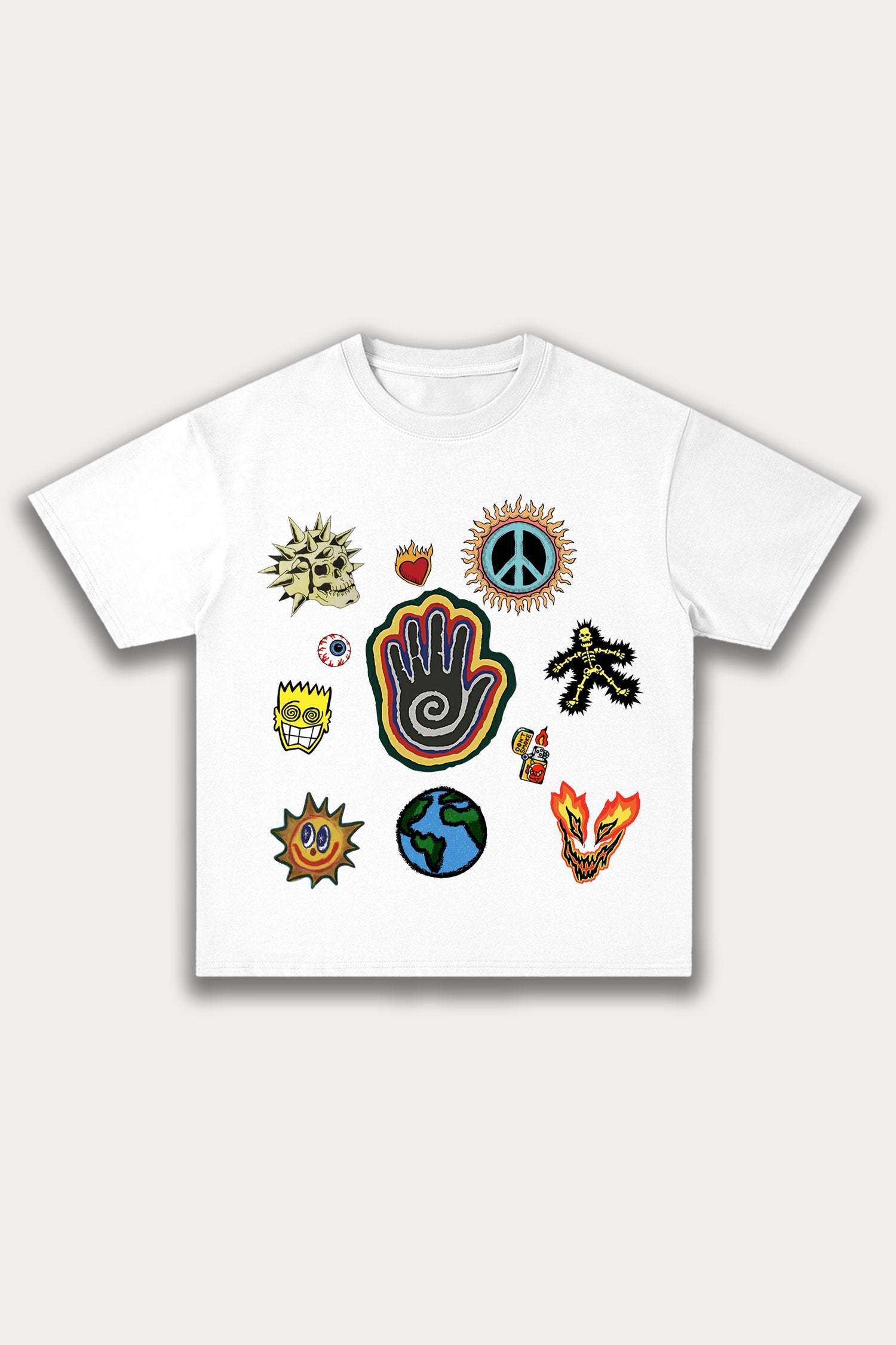 Evilnova Cartoon Elements Cotton Oversize T-Shirt-Evilnova