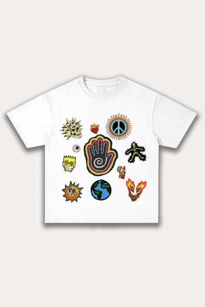 Evilnova Cartoon Elements Cotton Oversize T-Shirt-Evilnova