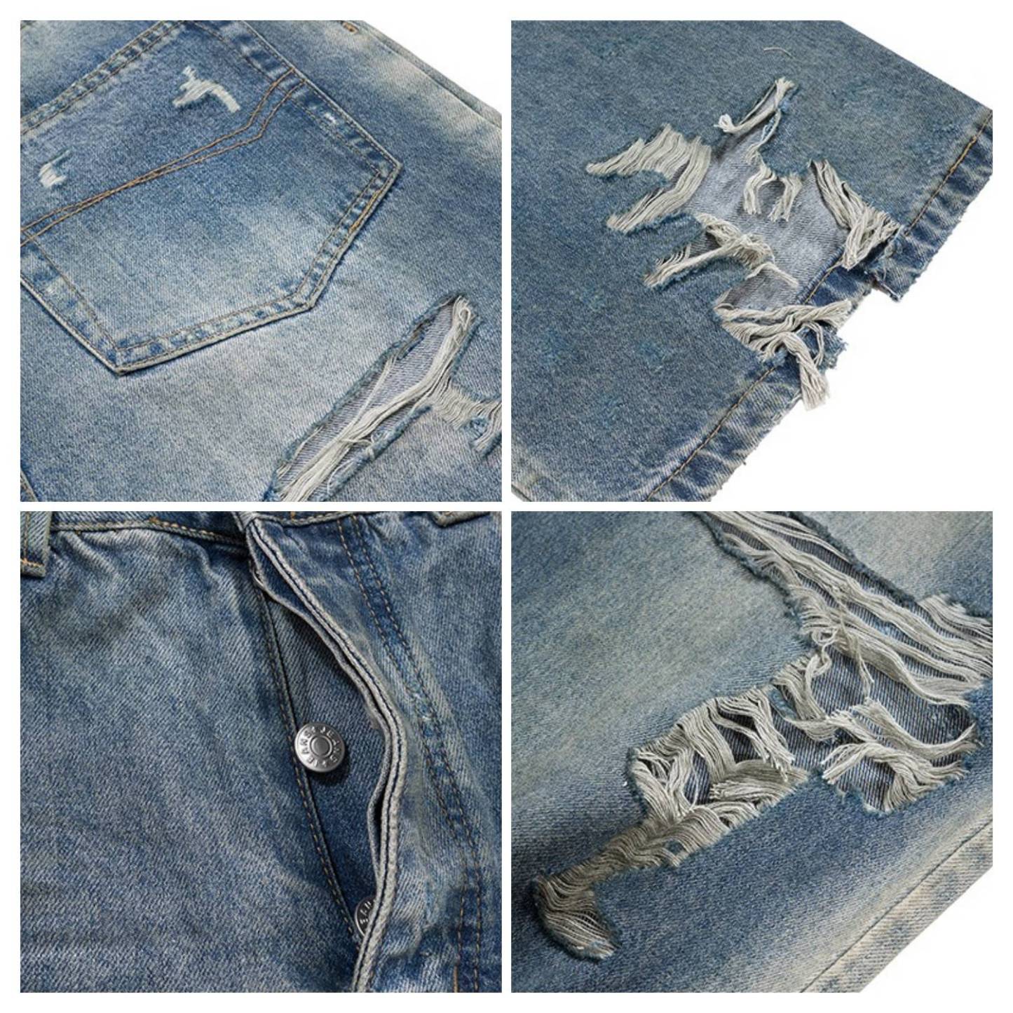 Evilnova Vintage Hole Ripped Baggy Jeans-Evilnova