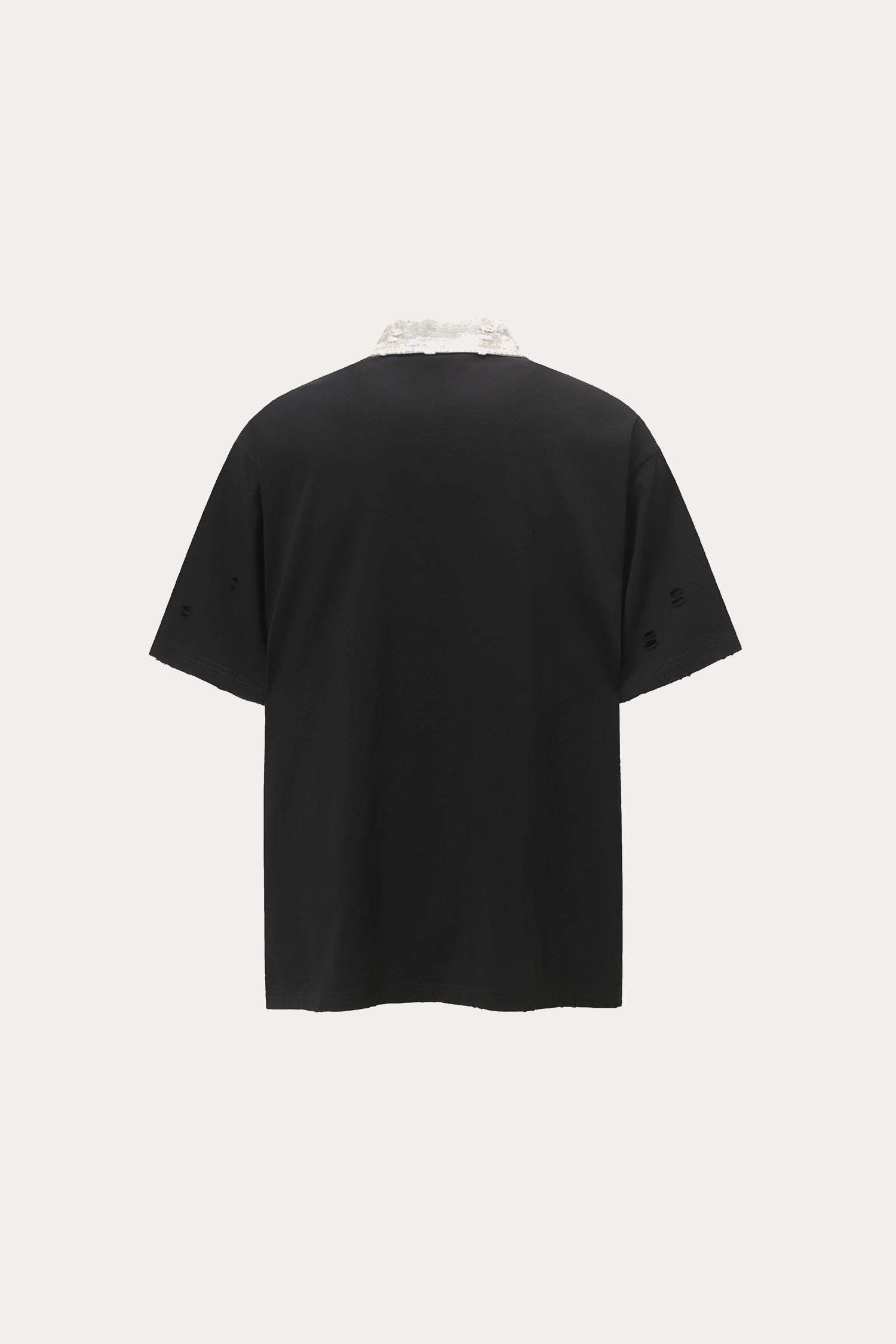 Evilnova Black Vintage Striped Distressed Polo Shirt-Evilnova