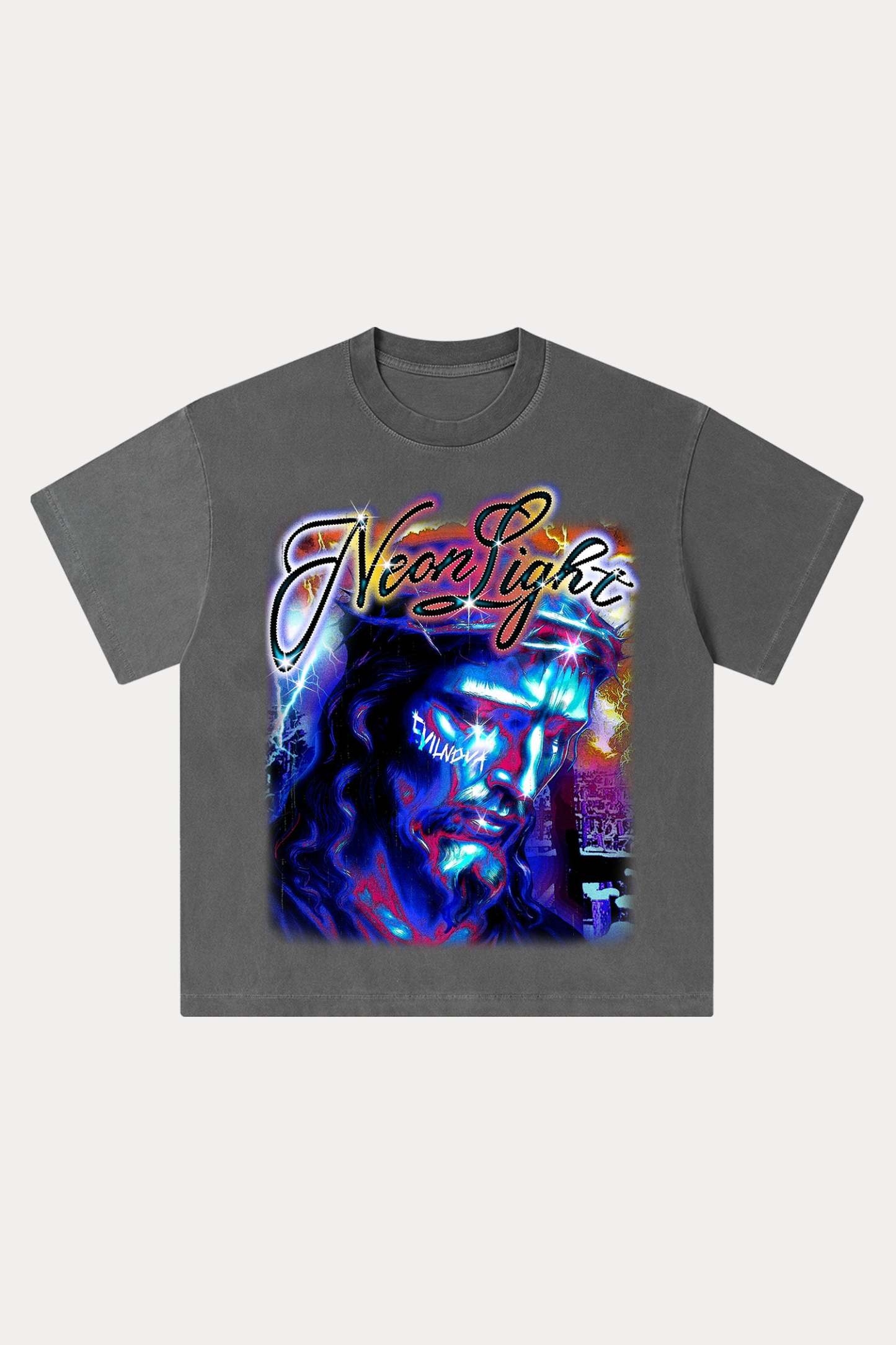 Evilnova Neon Light Washed Streetwear T-Shirt-Evilnova