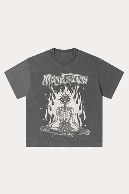 Evilnova Meditation Washed Streetwear T-Shirt-Evilnova