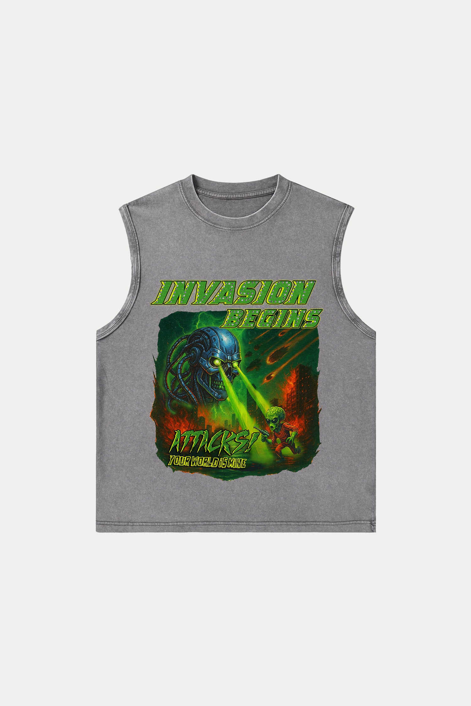 Evilnova Invasion Begins Washed Tank Top-Evilnova