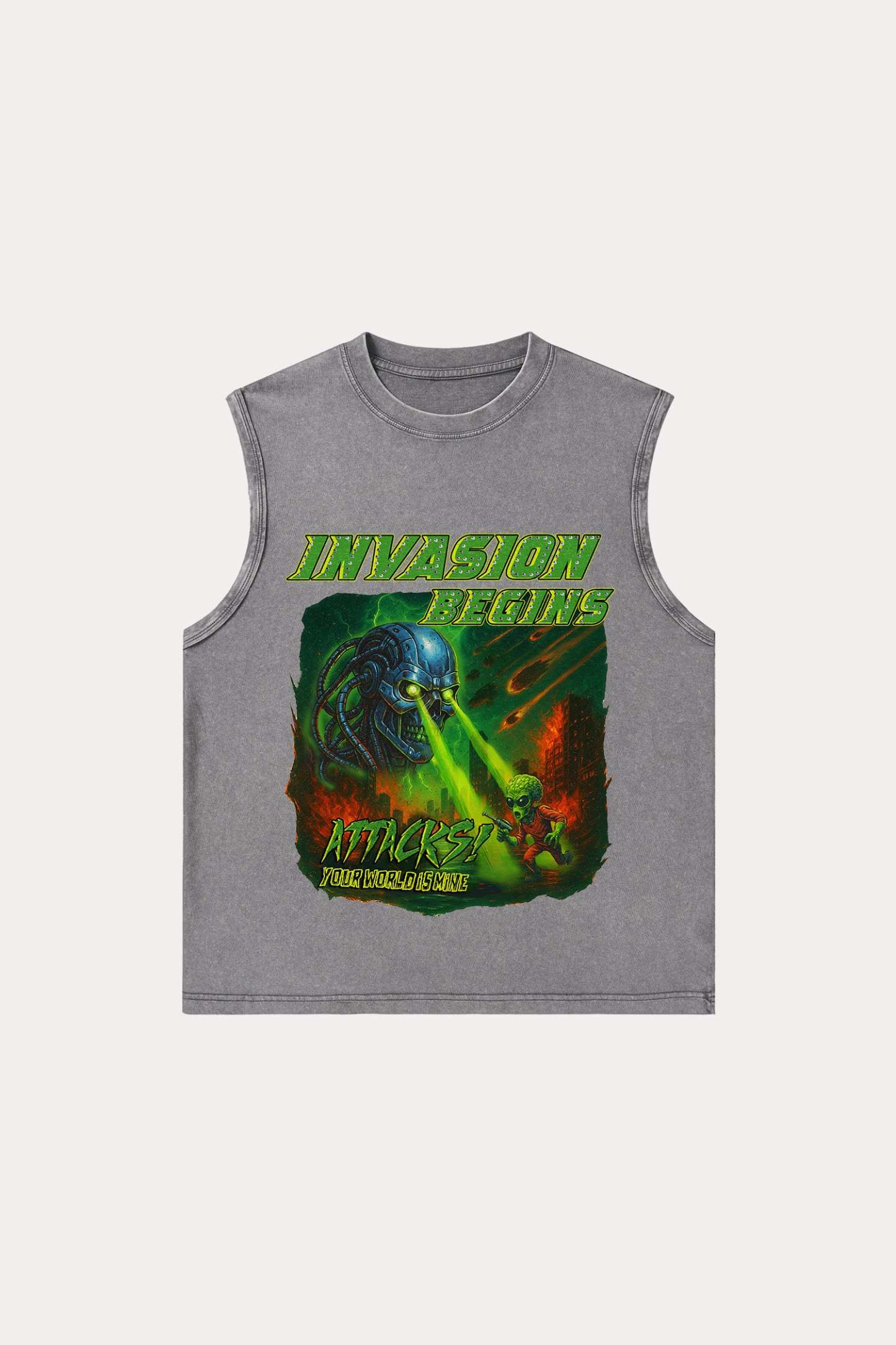 Evilnova Invasion Begins Washed Tank Top-Evilnova