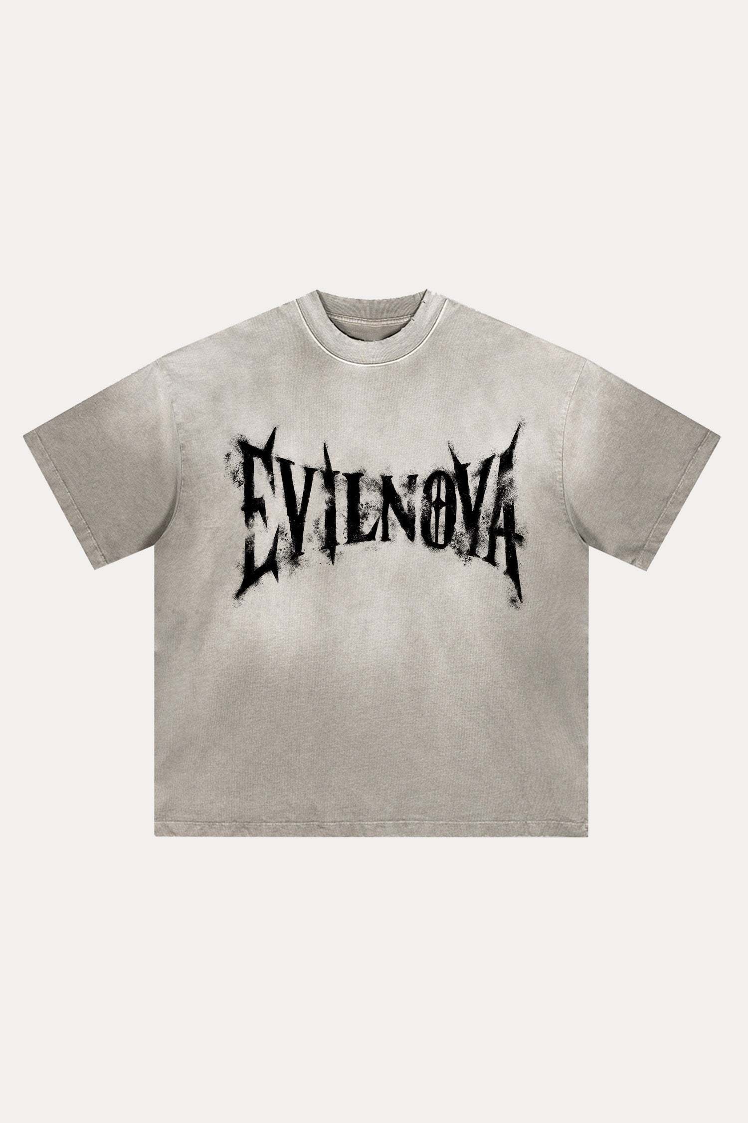 Evilnova Faded Logo Distressed Washed T-Shirt-Evilnova
