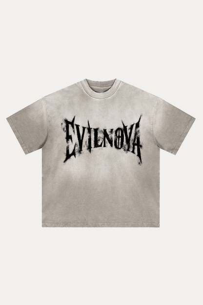 Evilnova Faded Logo Distressed Washed T-Shirt-Evilnova