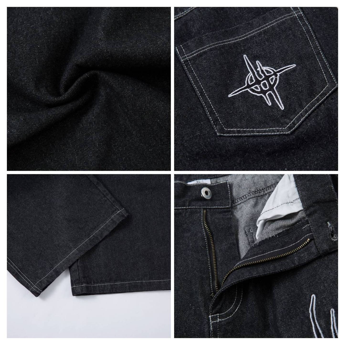 Evilnova Embroidered Baggy Raw Jeans-Evilnova