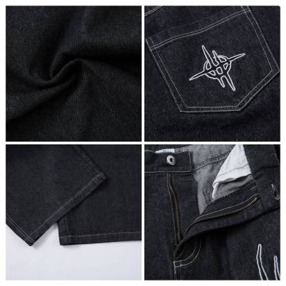 Evilnova Embroidered Baggy Raw Jeans-Evilnova