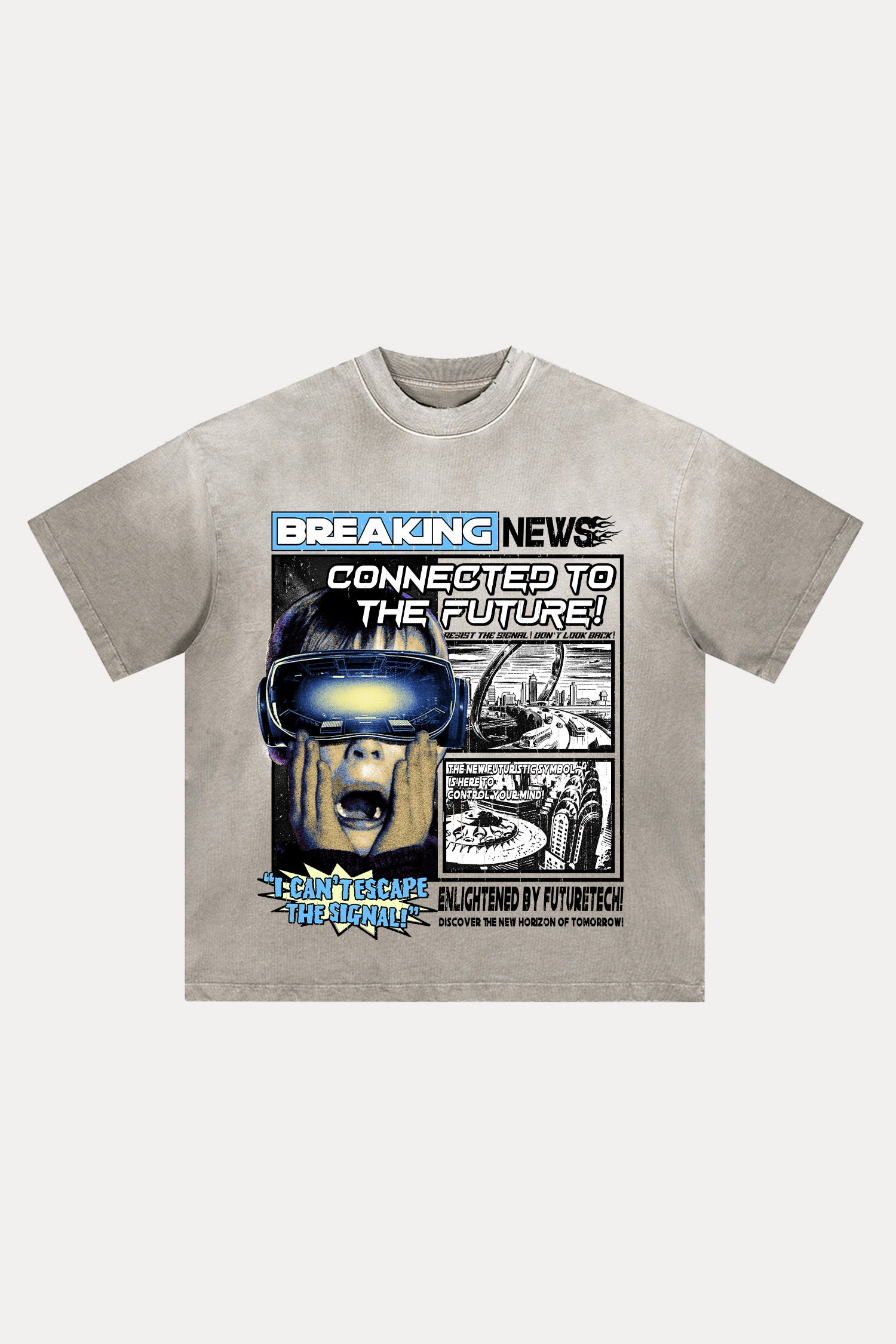 Evilnova Breaking News Distressed Washed T-Shirt-Evilnova