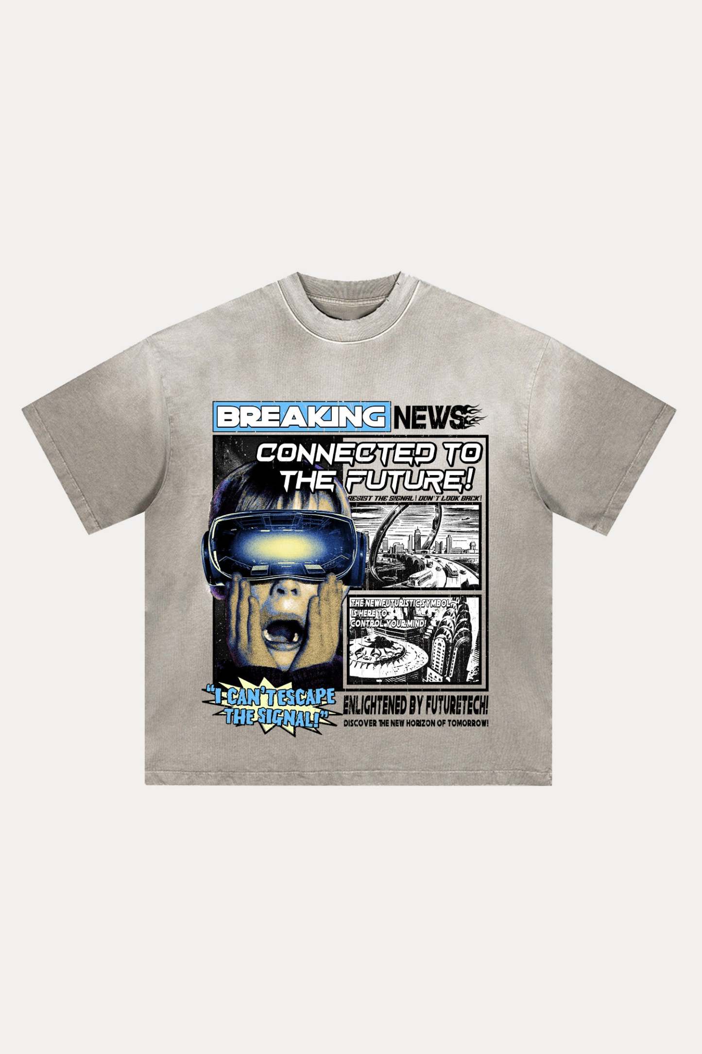 Evilnova Breaking News Distressed Washed T-Shirt-Evilnova