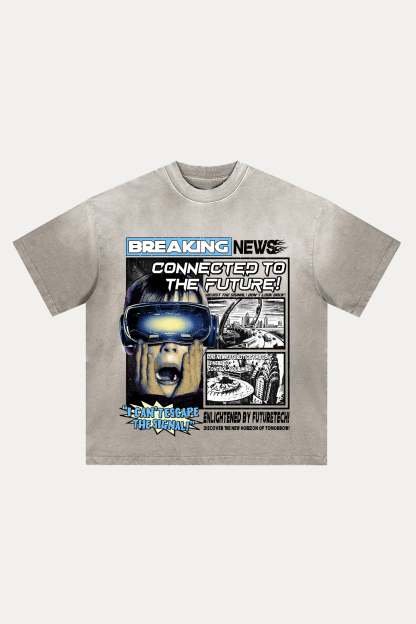 Evilnova Breaking News Distressed Washed T-Shirt-Evilnova