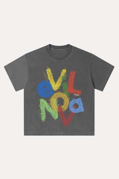 Evilnova Scrawl Logo Washed Streetwear T-Shirt-Evilnova