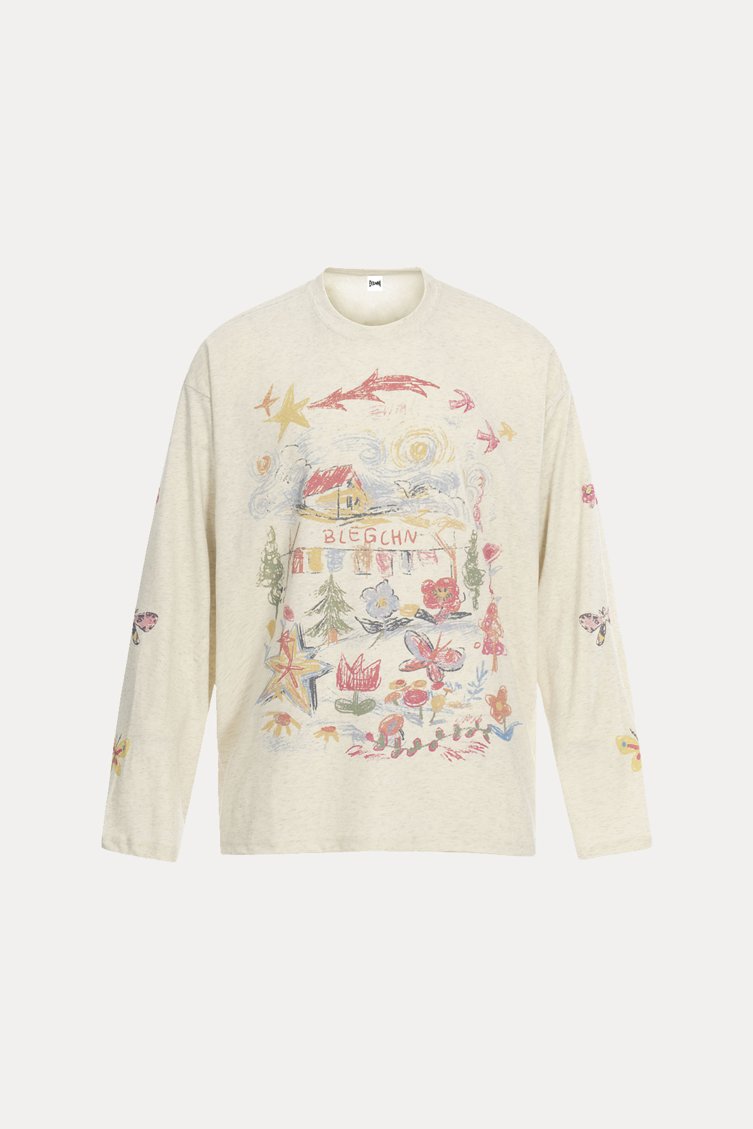 Evilnova Colorful Hand-Painted Butterfly Print Two-Tone Long Sleeve Tee