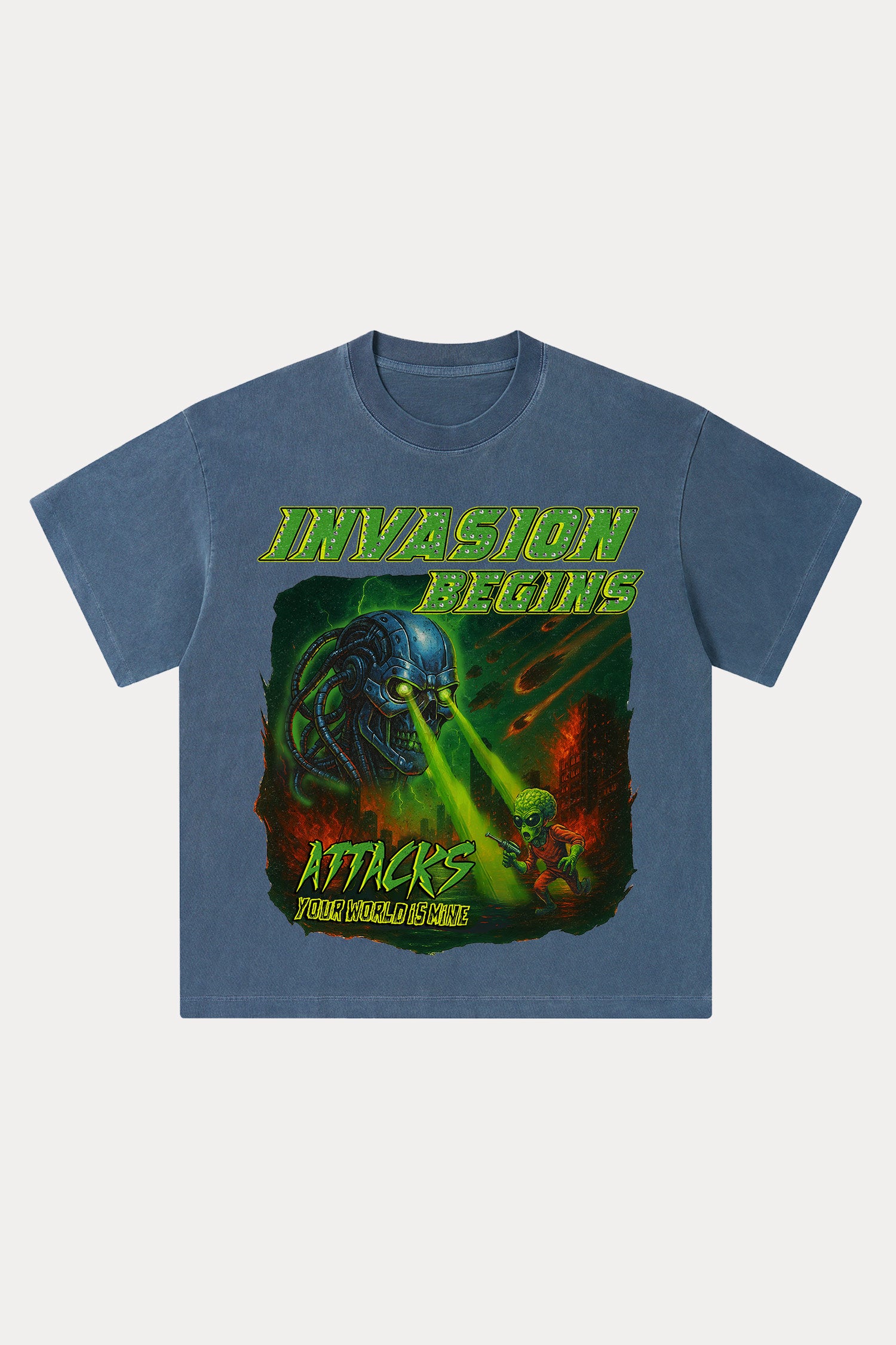 Evilnova Invasion Begins Washed Streetwear T-Shirt-Evilnova