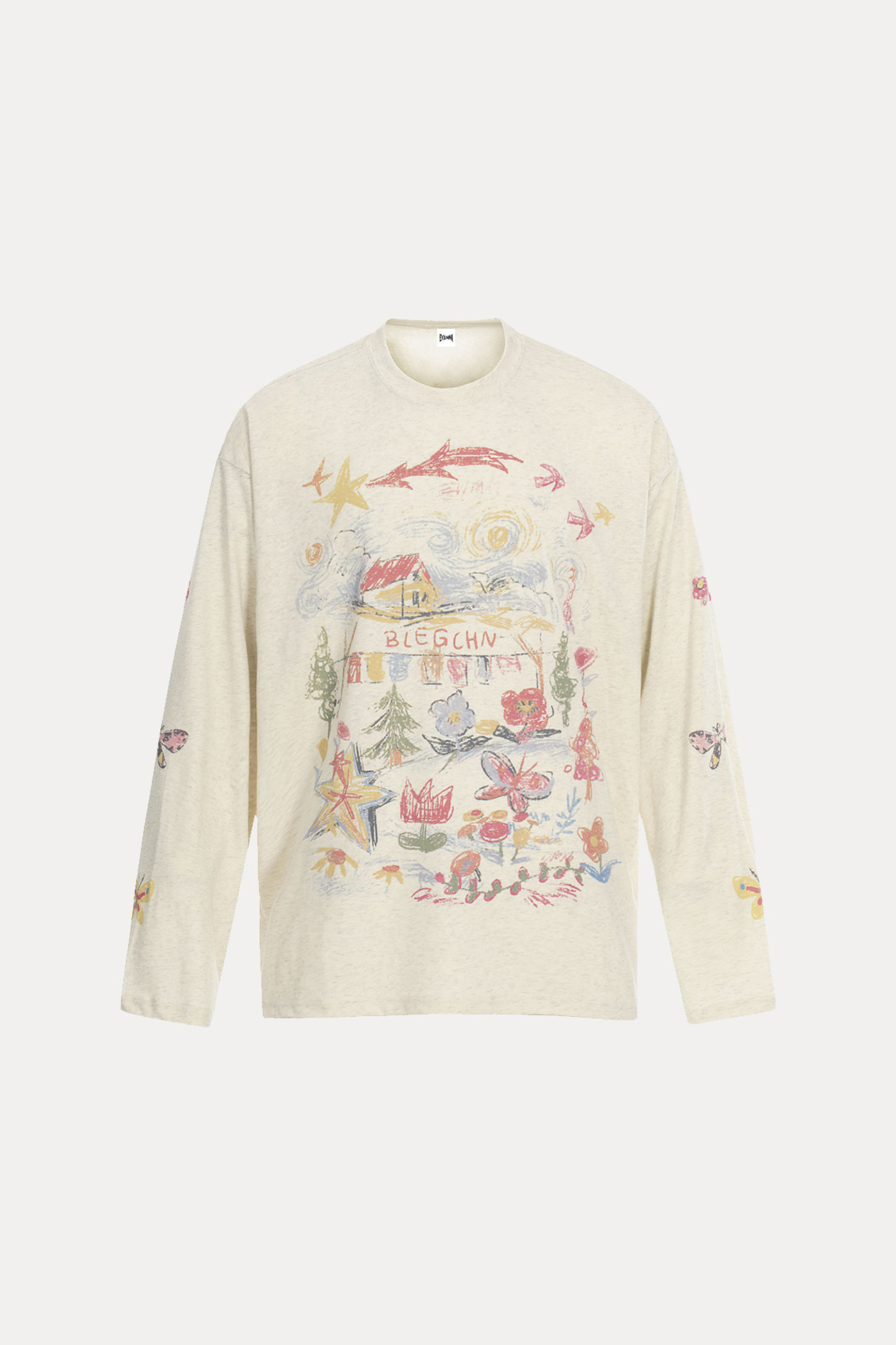 Evilnova Colorful Hand-Painted Butterfly Print Two-Tone Long Sleeve Tee